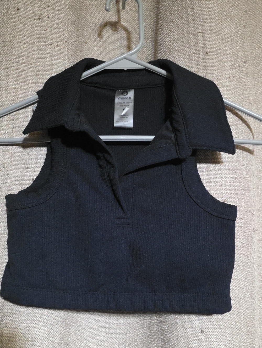 mono b SZ S Black Sleeveless Collared Crop Top Sports Bra